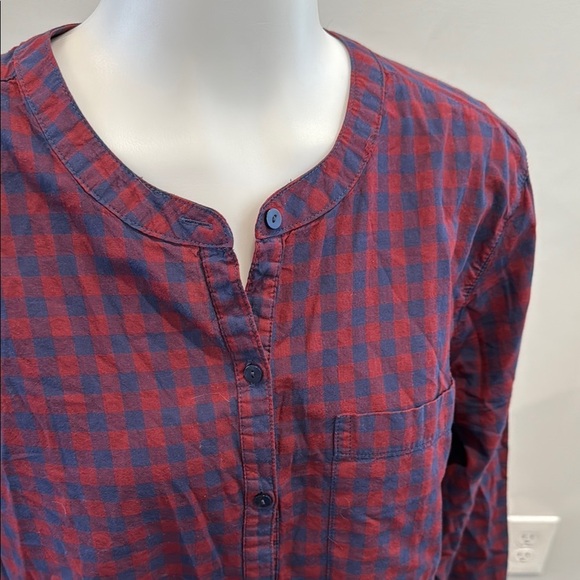Old Navy Large Poplin Plaid Tunic Red and Blue Checkered Shirt - Picture 9 of 11